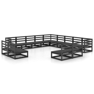 vidaXL Garten-Lounge-Set, 13-teilig, Schwarz, Kiefer Massivholz, Palettenmöbel