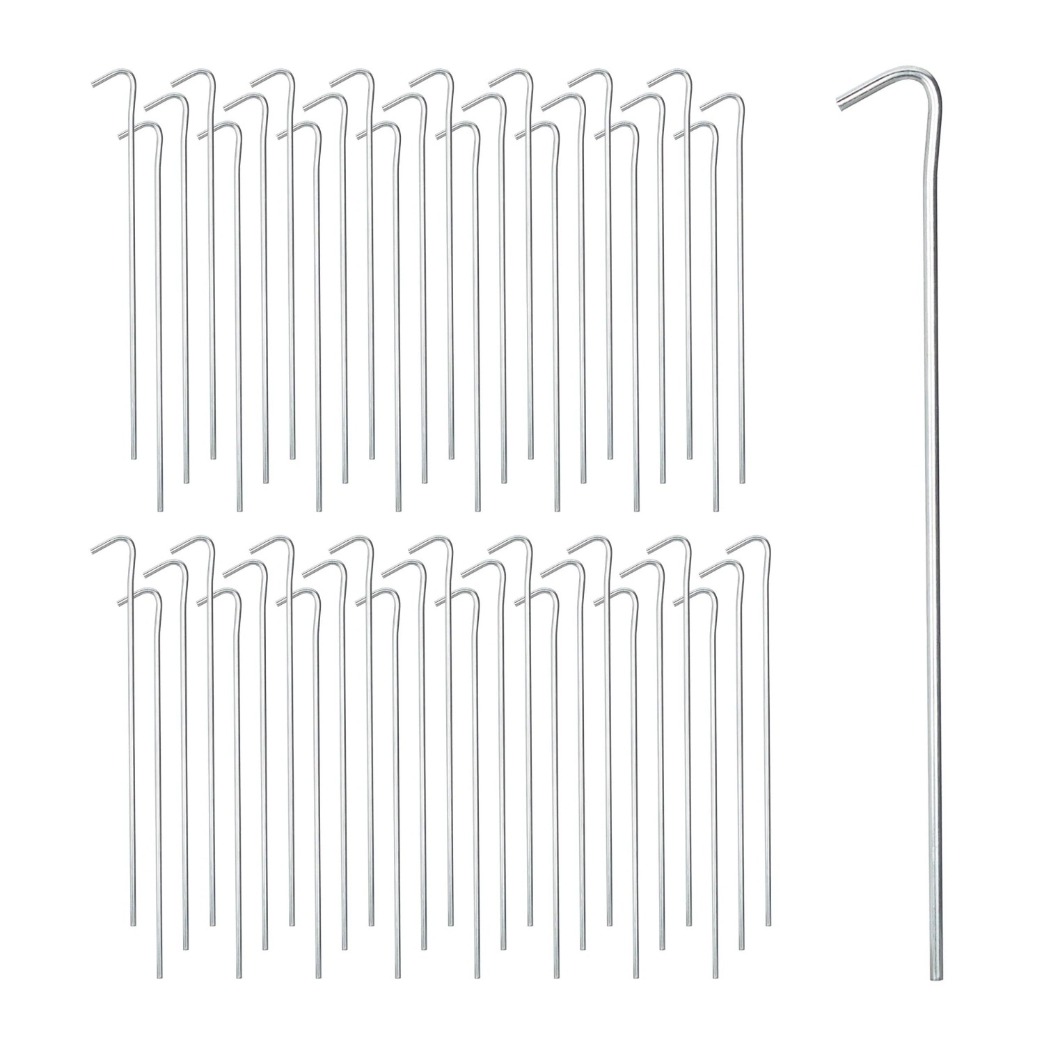 Relaxdays Zeltheringe 100er Set Stahl Silber mit Haken 22 cm x 2,5 cm x 0,3 cm