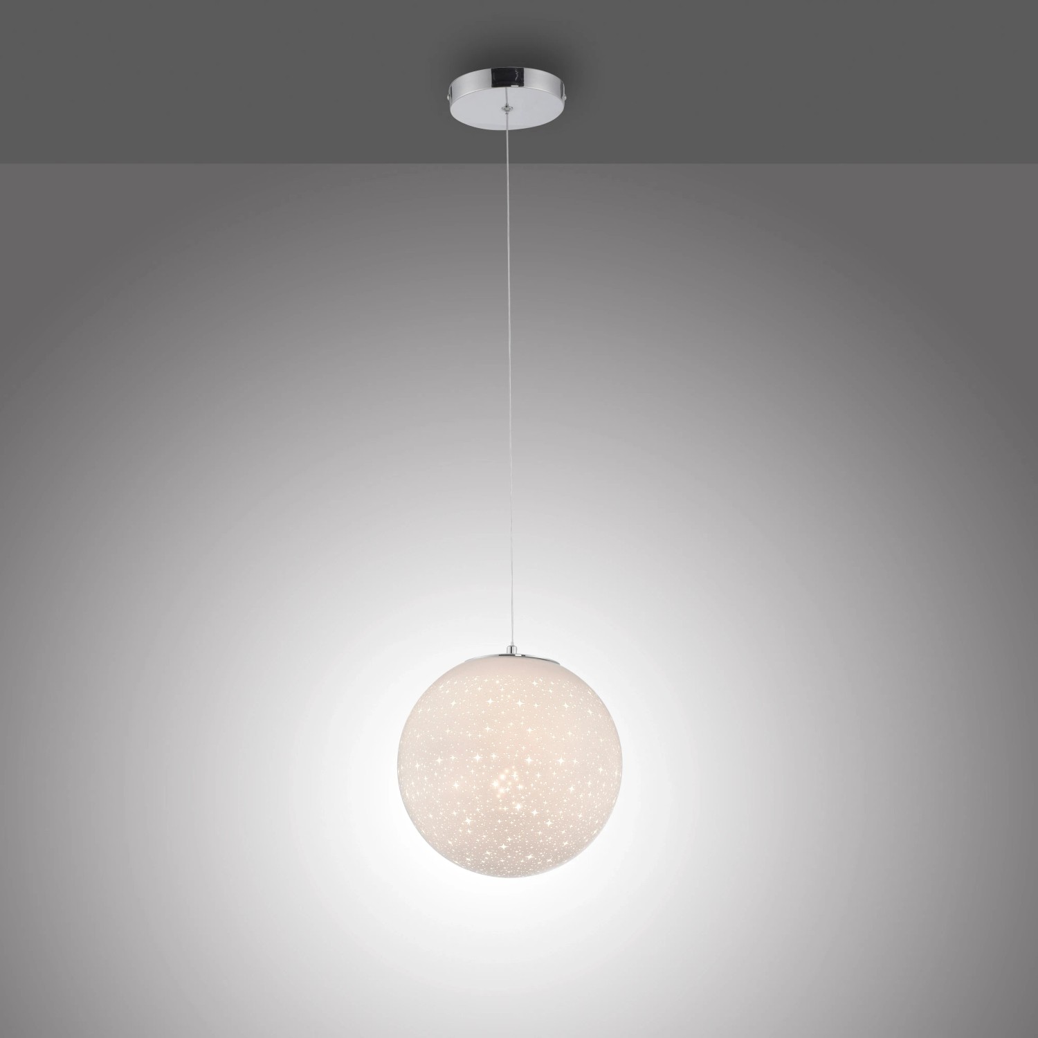 Paul Neuhaus LED-Pendelleuchte Bolo, 1-flammig, Chrom, mit Sternenhimmel-Optik.