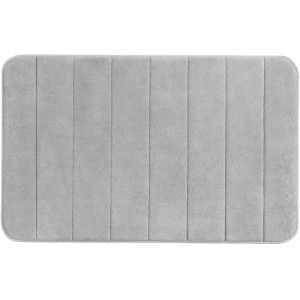 Hellgrauer Wenko Badteppich Memory Foam Streifen, 50x80 cm, für Badezimmer.