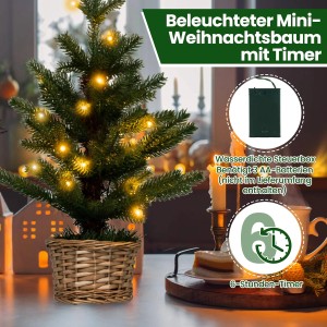Costway Beleuchteter Mini Weihnachtsbaum & Weidenholztopf & Timer 48cm