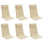 6 beige Hochlehner-Auflagen aus Oxford-Gewebe mit Kopfpolster für Gartenstühle.