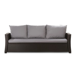 Graues 3-Sitzer Gartensofa aus Polyrattan mit Kissen Setgarden Mix-Techno 160x60x50 cm.