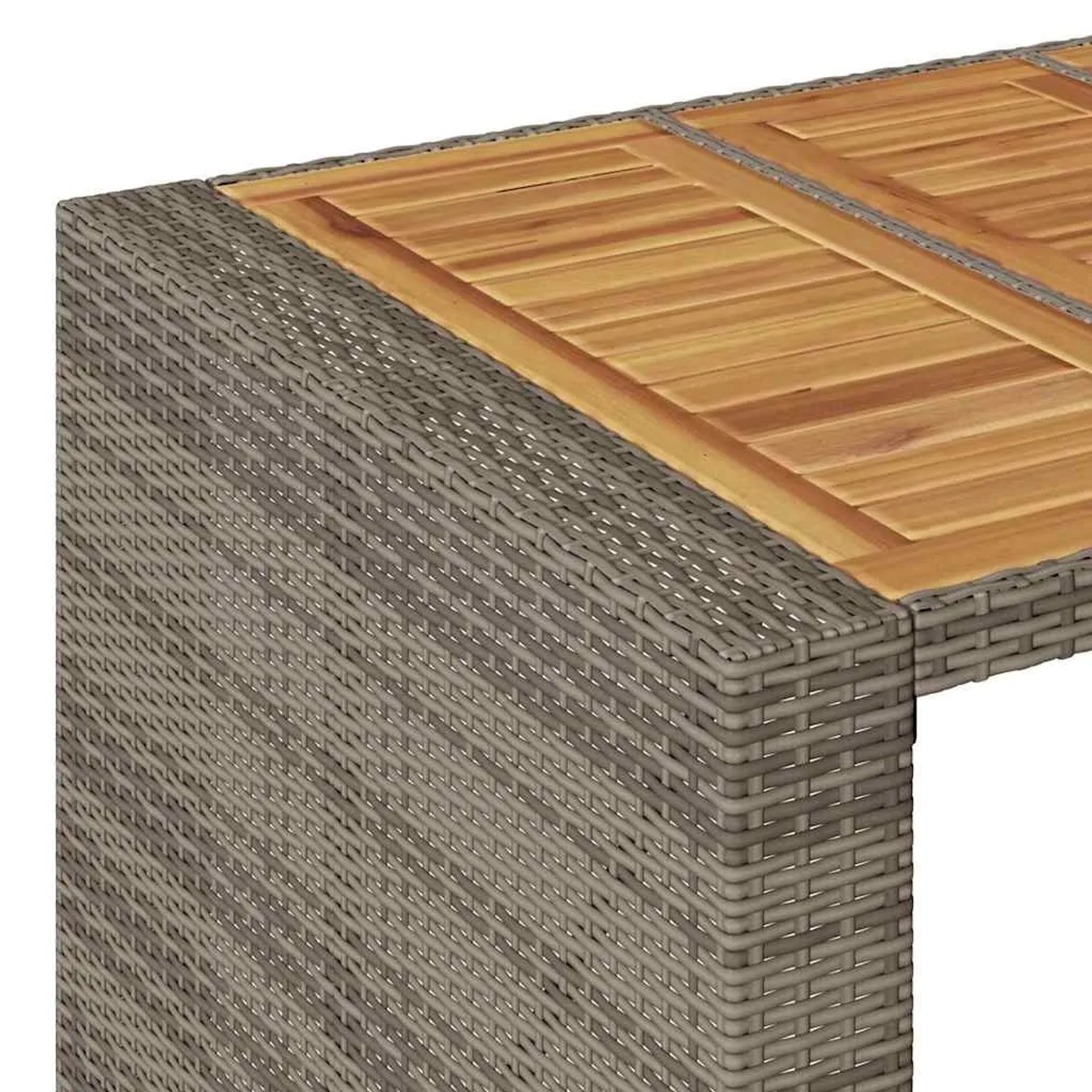 Detailansicht: vidaXL Gartenbar-Set, grau, Rattan, Akazienholz. Gartenmöbel für stilvolle Stunden im Freien.