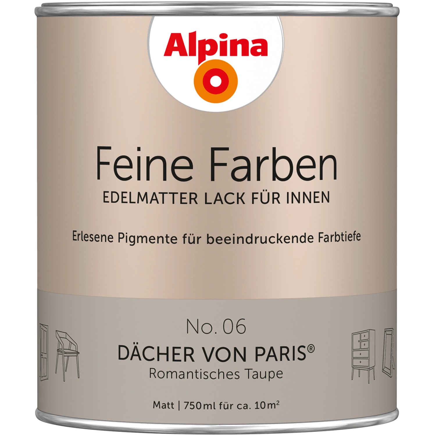 Alpina Feine Farben Lack No. 06  Dächer von Paris® Taupe edelmatt 750 ml