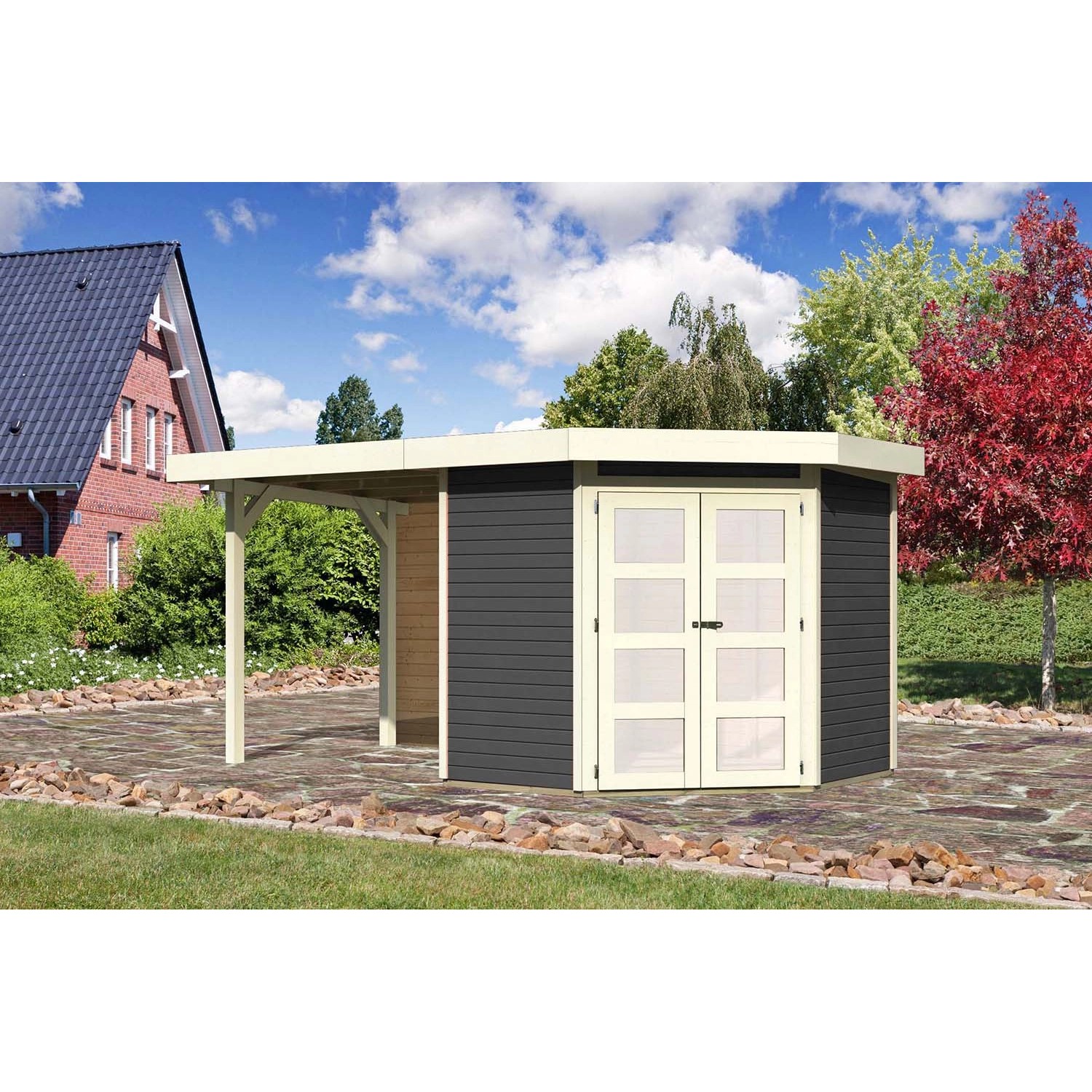 Karibu Holz-Gartenhaus Vilsbiburg Terragrau Flachdach Lackiert 209 cm x 213 günstig online kaufen