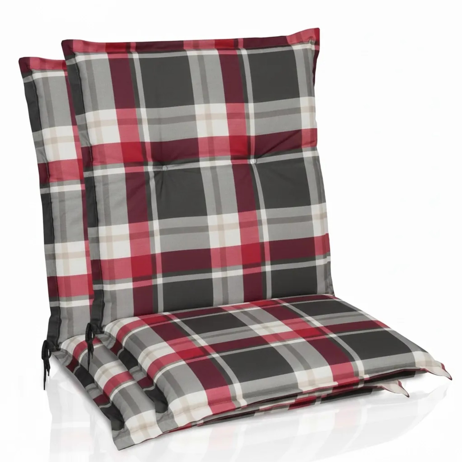 Beautissu 2er Set Sunny RK Niedriglehner Auflagen 100x50 cm in Bordeaux Kariert