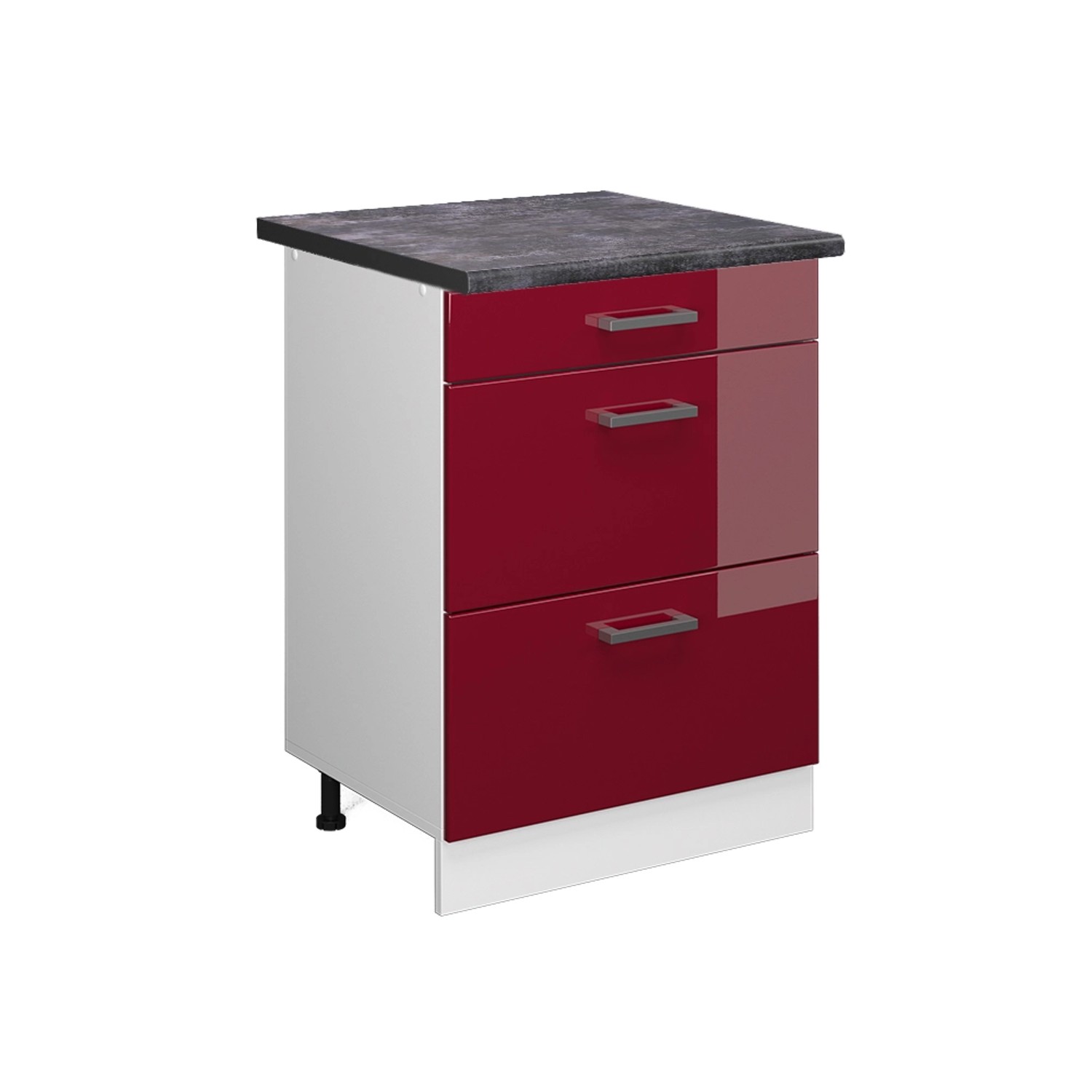 Vicco Küchenunterschrank R-Line Bordeaux Hochglanz/Weiß 60 cm mit Schubladen AP Anthrazit