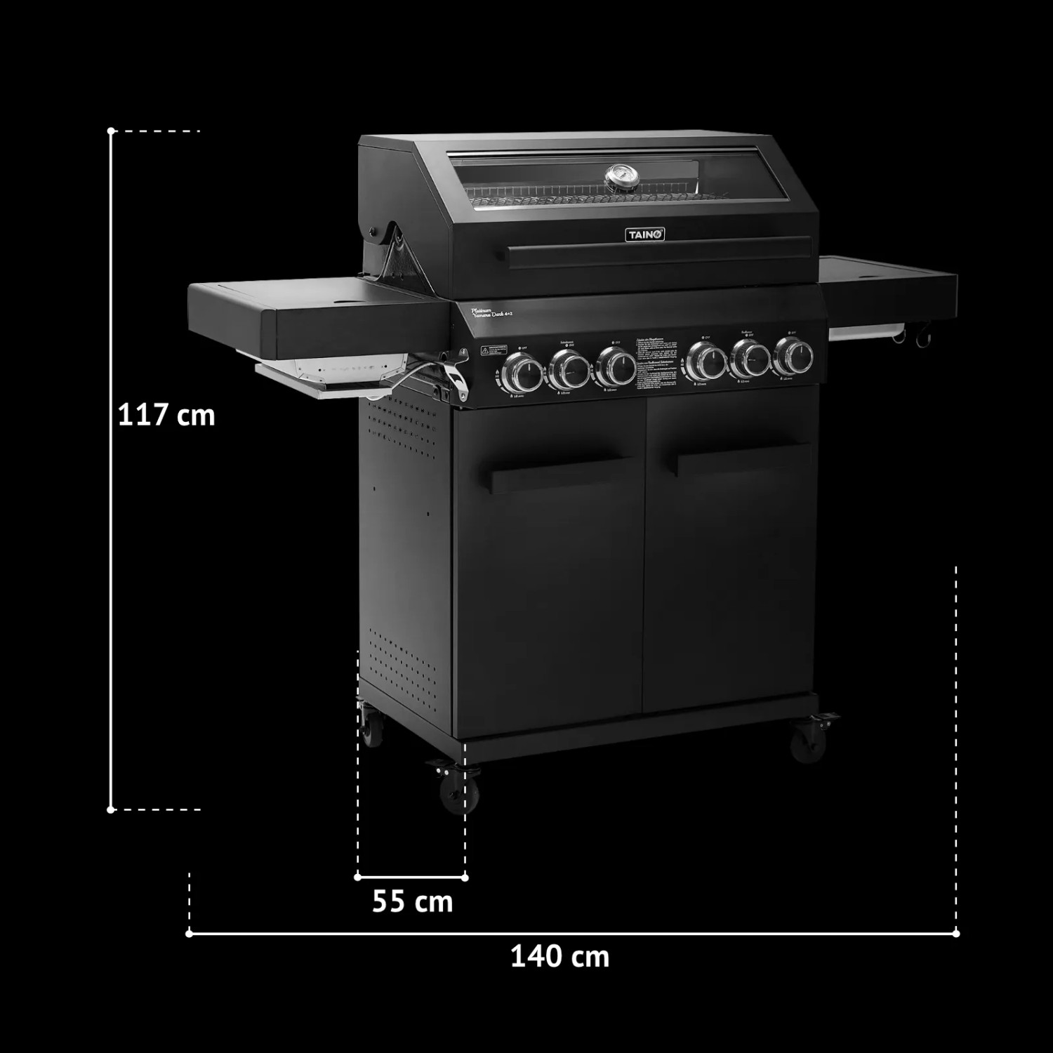 Taino Platinum Yamara Dark 4+2 Gasgrill aus Stahl mit 4 Brennern, Sear- und Backburner.