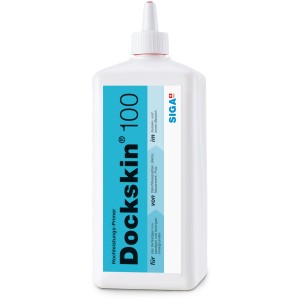 Weiße Flasche Siga Dockskin Hochleistungsprimer 1 kg für Dämmstoffzubehör.