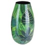 Grüne Metallvase Flora mit Blätterprint und Gold-Reflexen, 15x28 cm, dekorativer Übertopf.