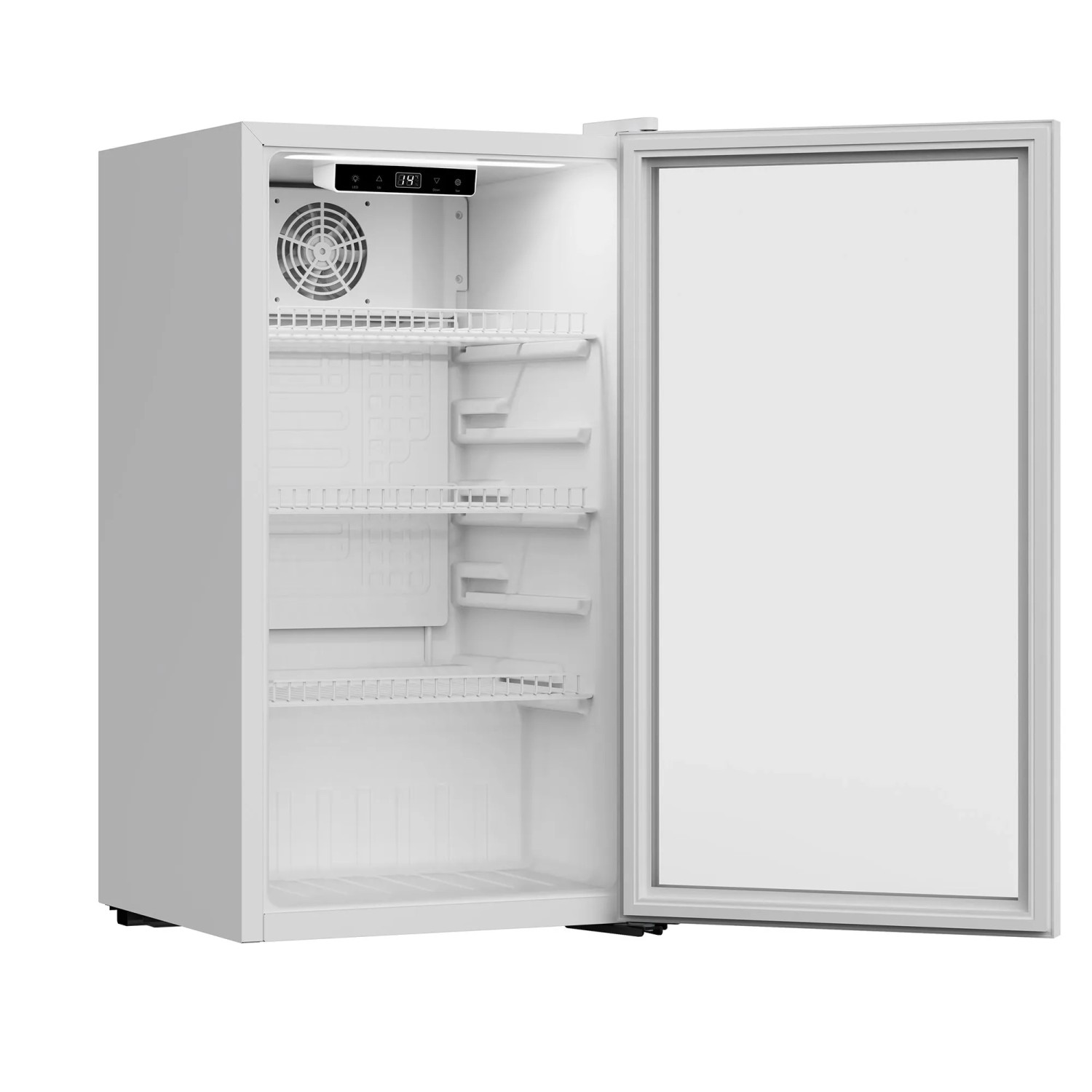 Weißer PKM Kühlschrank GKS83W mit Glastür und Innenraum mit Regalen. Kühl-Gefrierkombination.