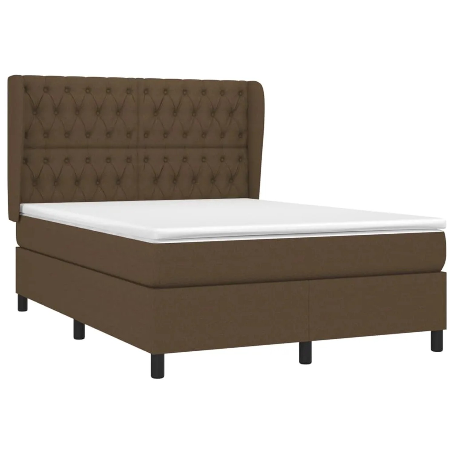 Braunes Boxspringbett mit Matratze und Kopfteil (140x200 cm).