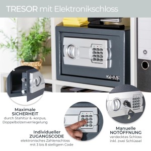 HMF 4612412 Tresor Zahlenschloss Möbeltresor 45 x 25 x 36 cm Anthrazit