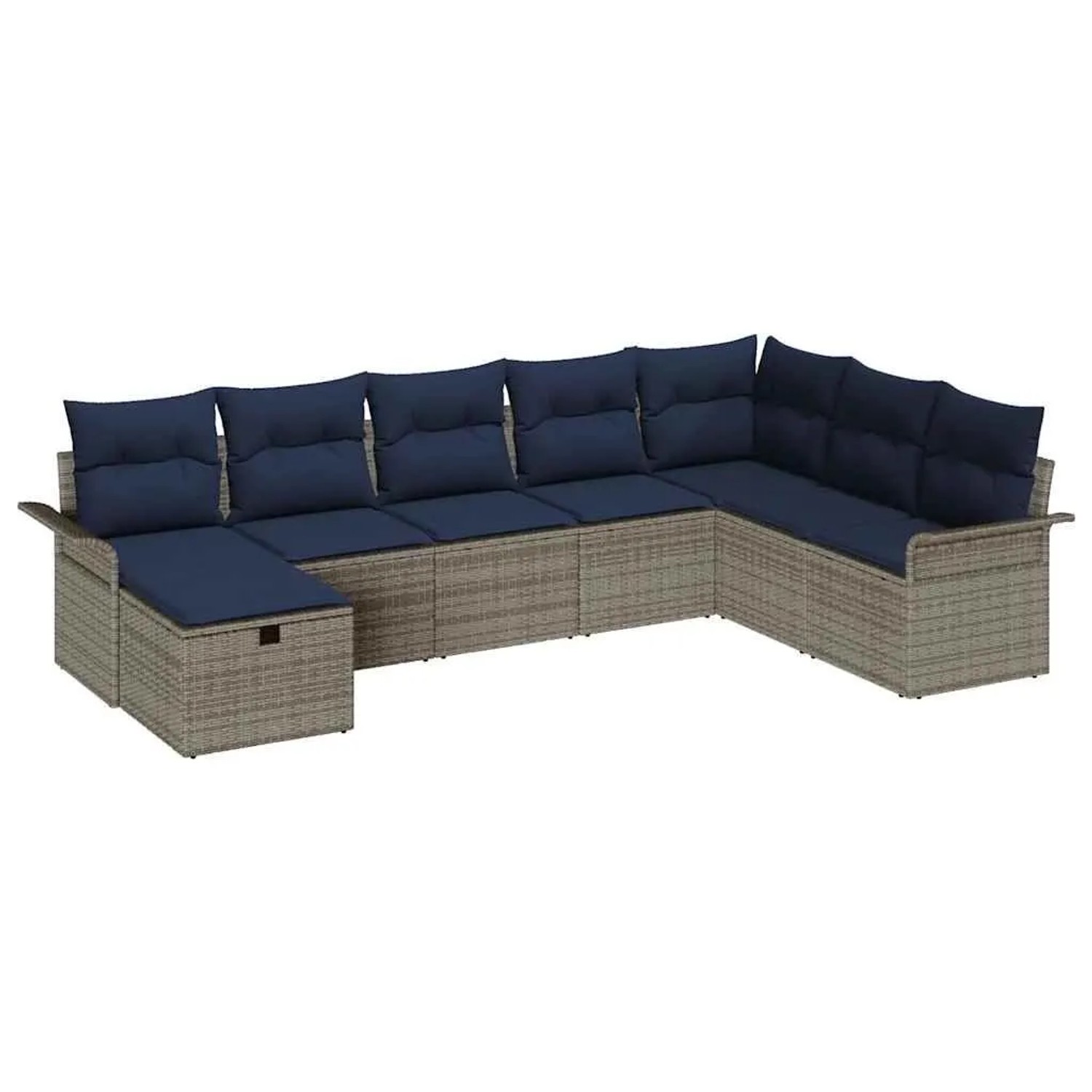 vidaXL Gartensofa-set mit Kissen 8 Stk Grau und Marineblau Poly-Rattan 3358934