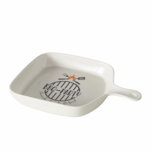 Beige BBQ Schale von Boltze, quadratisch mit Griff und BBQ-Party Aufdruck.