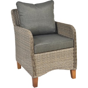 Merxx Gartensessel Avellino 2er-Set: Grauer Sessel mit Kissen, Akazienholzbeine, Kunststoffgeflecht.