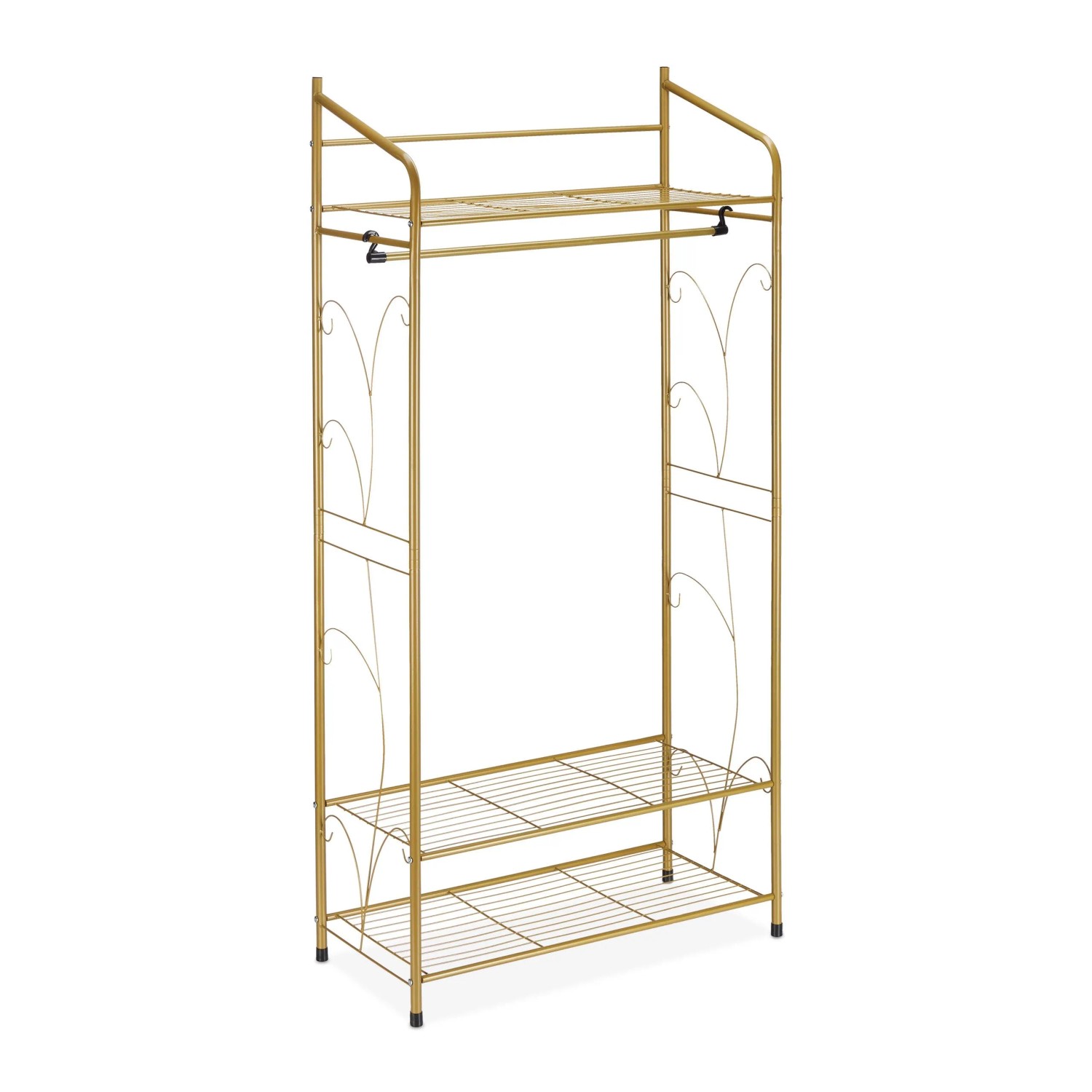 Relaxdays Kleiderständer Eisen Gold mit 3 Ablagen 161 cm x 78 cm x 36 cm 4,3 kg