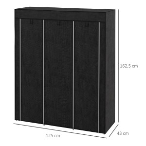 Schwarzer HOMCOM Stoffschrank mit Kleiderstange und 8 Ebenen, 125x43x162,5cm.