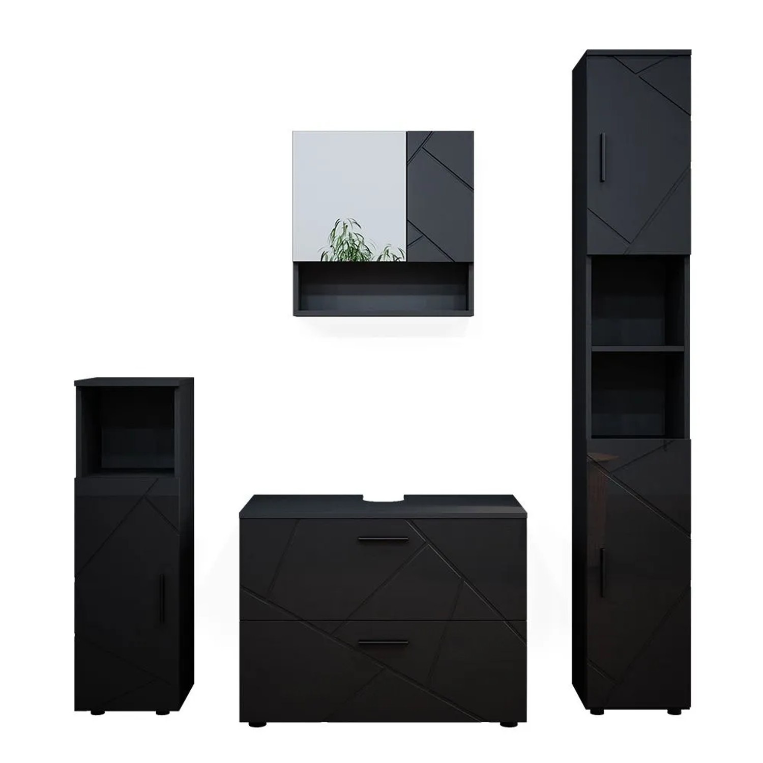 Vicco Badmöbel-Set Irma Anthrazit Hochglanz 80 x 59 4-teilig