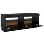 Schwarzer VidaXL TV-Schrank mit LED-Beleuchtung, offene Fächer und zwei Türen.