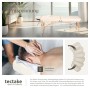 Beige Massageliege von Tectake mit Zubehör, zusammenklappbar und mit Tragetasche.