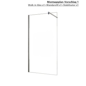 Duschparadies Walk-In Dusche mit Klarglas und Stabilisierungsstange, Montagebeispiel.