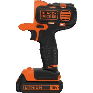 Black+Decker Multievo Multifunktionswerkzeug-Set MT218K mit Akku und Bohrschrauber-Kopf.