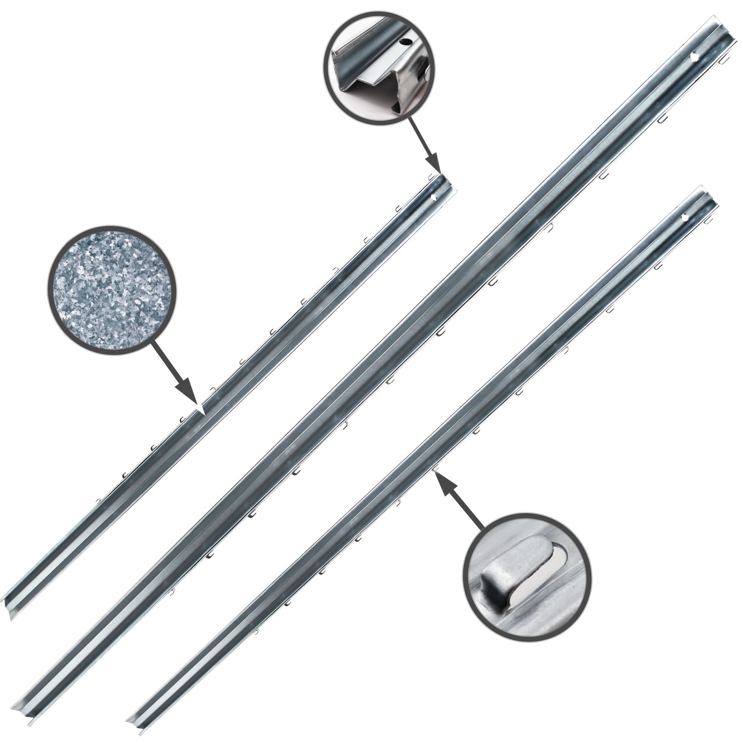 Z-Profil Zaunpfosten aus Metall, verzinkt, mit Haken für Wildzaun.