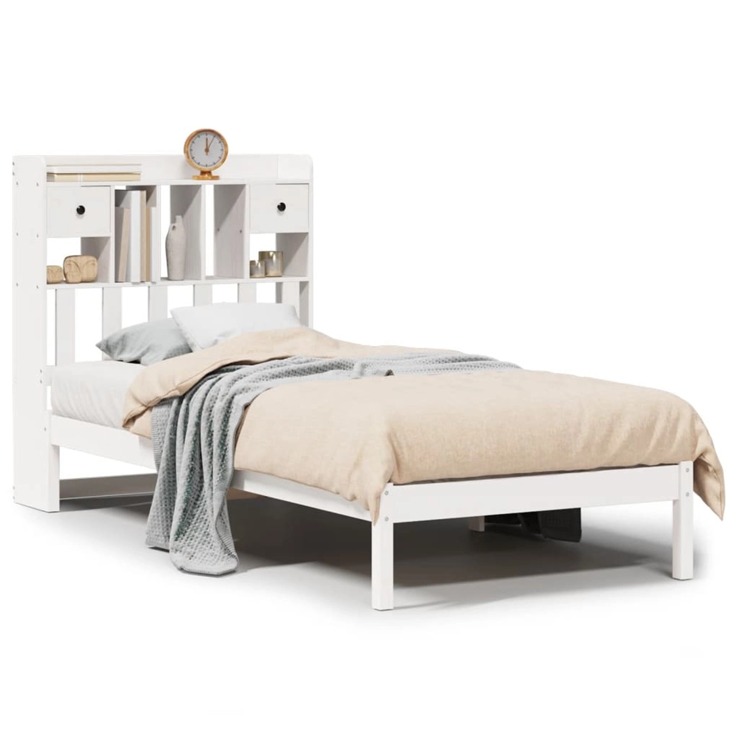 vidaXL Massivholzbett mit Regal ohne Matratze Weiß 90x200 cm Kiefer 3321621 günstig online kaufen