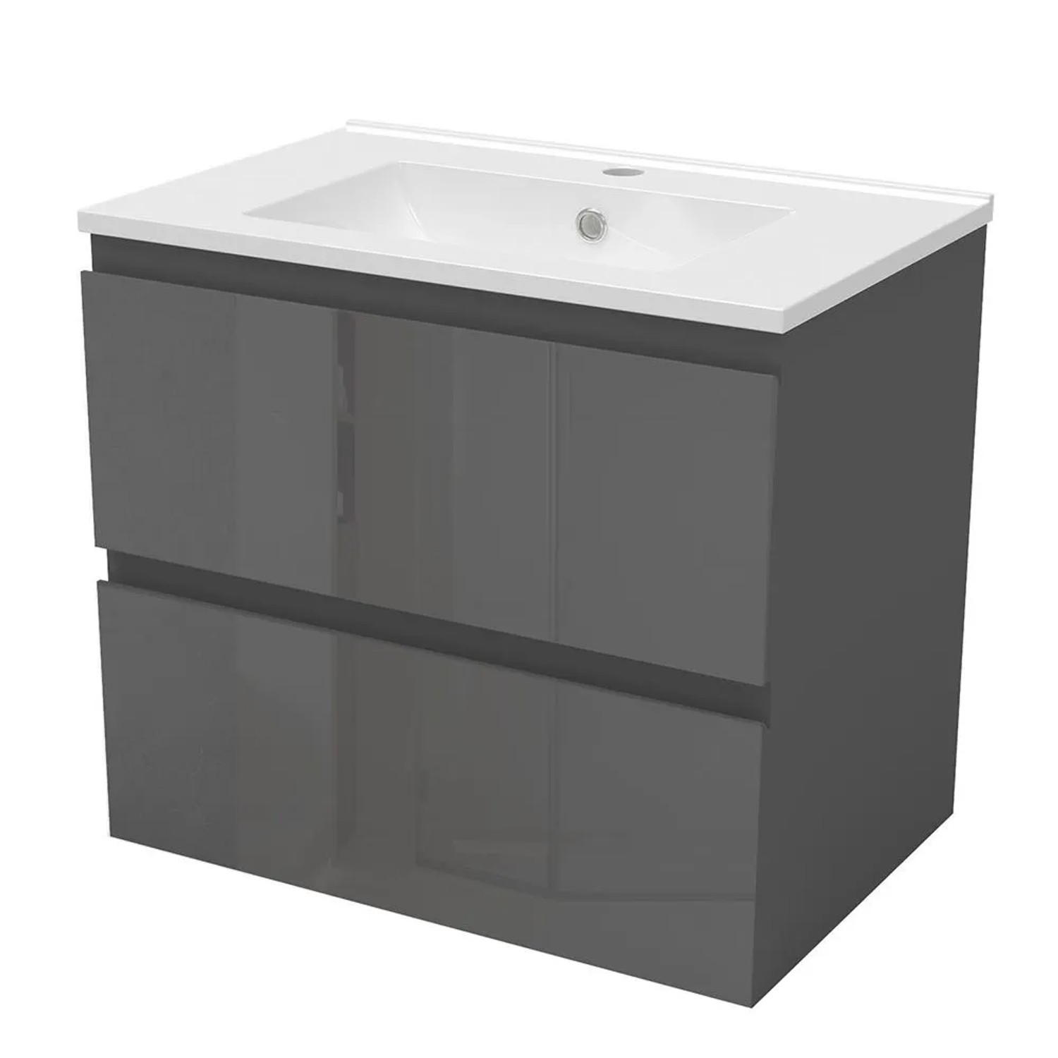 AICA Waschbecken mit Unterschrank 60 cm Aalst Badmöbel Set Waschtisch mit Unterschrank Anthrazit Hochglanz Softclose 2 tlg.
