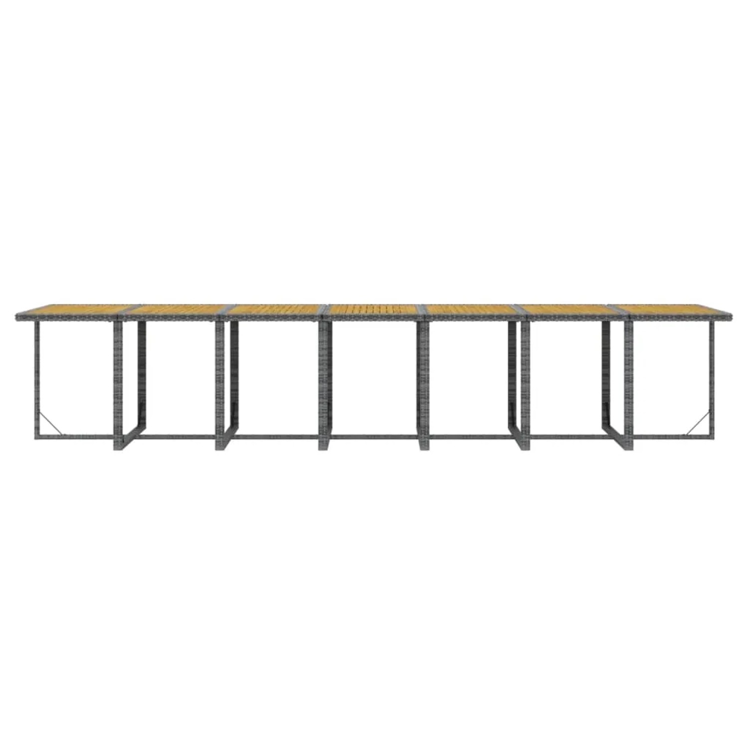 Graue vidaXL Garten-Essgruppe aus Rattan, 19-teilig. Gartentisch mit Stahlgestell und Akazienholz-Tischplatte.