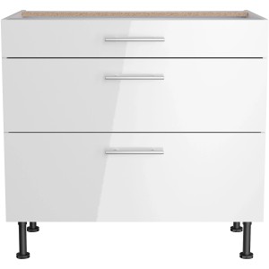 Weißer Optifit Küchenunterschrank Rurik986 mit 3 Auszügen, 90x87x58,4 cm.