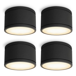 4er Set: Runde, schwarze LED Feuchtraum Deckenlampen (IP44) mit warmweißem Licht.