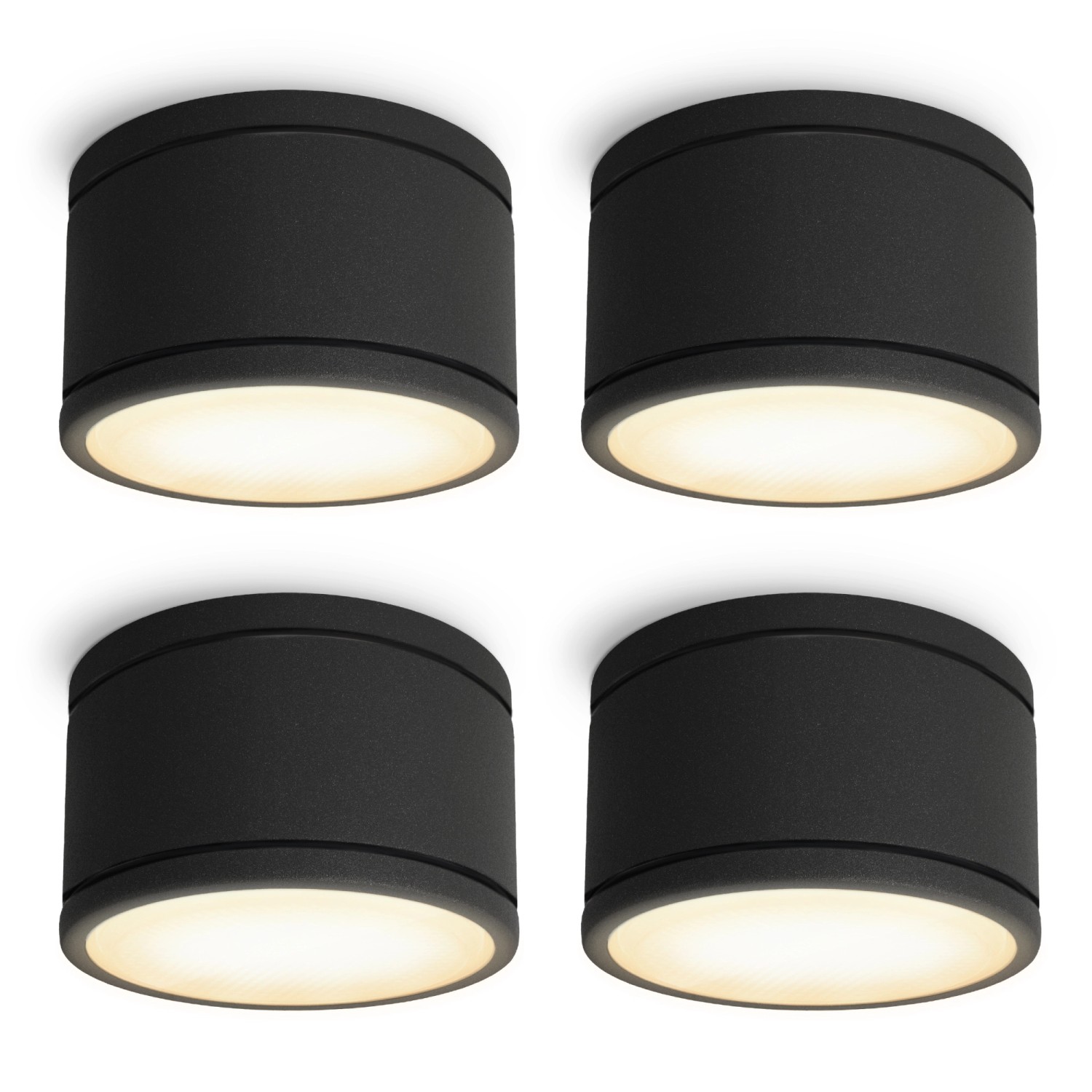 SSC-LUXon 4er Set Celi-WX LED Feuchtraum Deckenlampe IP44 Rund Schwarz mit günstig online kaufen