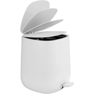 Weißer Wenko Treteimer Davos, 5 Liter, mit offenem Deckel und Pedal. Kosmetikeimer für Bad und WC.
