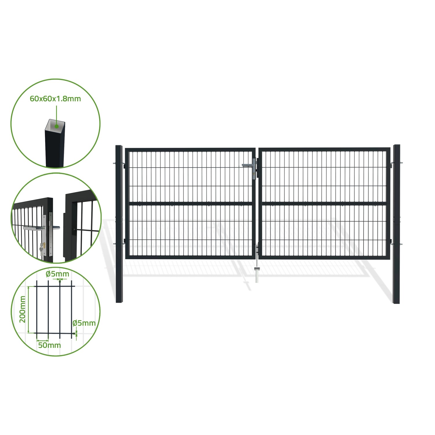 Casanoov Doppelflügeliges Zauntor 3M Razo H 120Cm Grau günstig online kaufen
