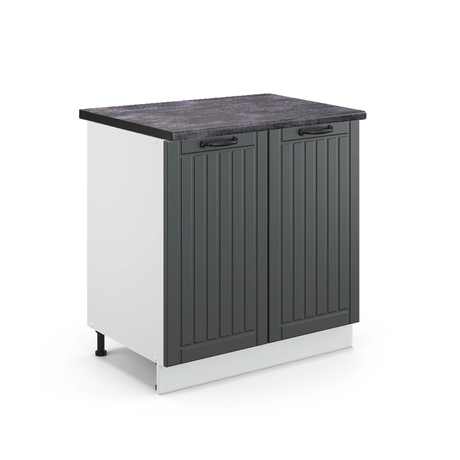 Vicco Spülenunterschrank Fame-Line Anthrazit Landhaus/Weiß 80 cm mit Regal AP Anthrazit