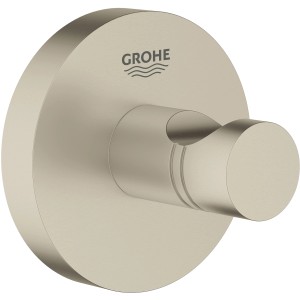 Grohe Essentials Bademantelhaken, Nickel gebürstet, runder Wandhaken für Badaccessoires.