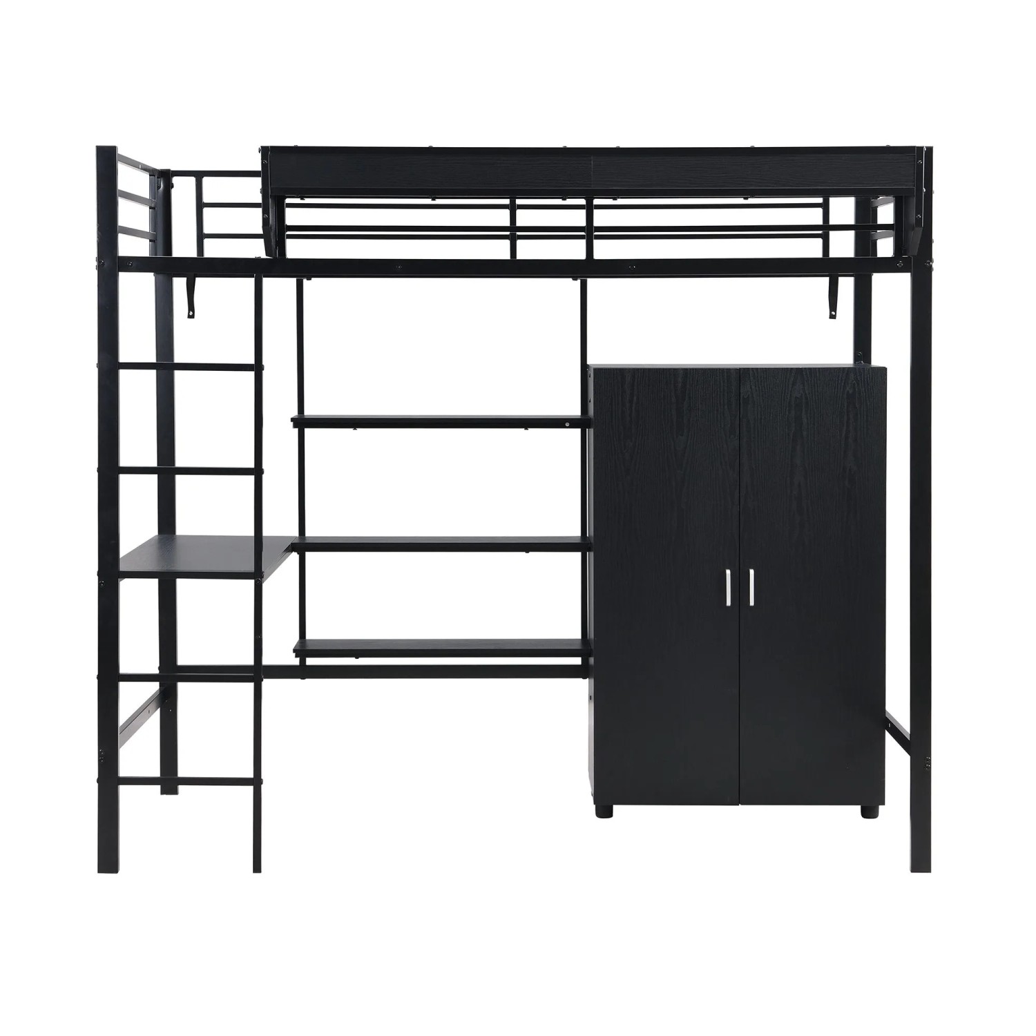 okwish Metall Etagenbett 90x200cm mit Tisch Kleiderschrank und Ablagen Schwarz ohne Matratze