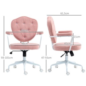 HOMCOM Bürostuhl mit Fußstütze Polyester Rosa 63L x 61,5B x 93-101H cm