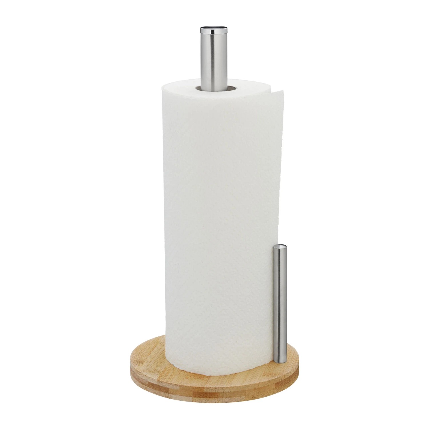 Relaxdays Küchenrollenhalter Bambus Edelstahl Natur Silber Abrollstop 33 cm x 16 cm 300 g