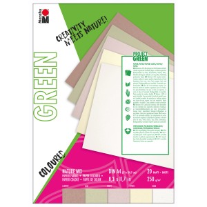 Marabu Green Papierblock Nature Mix, DIN A4, 20 Blatt in verschiedenen Naturfarben.