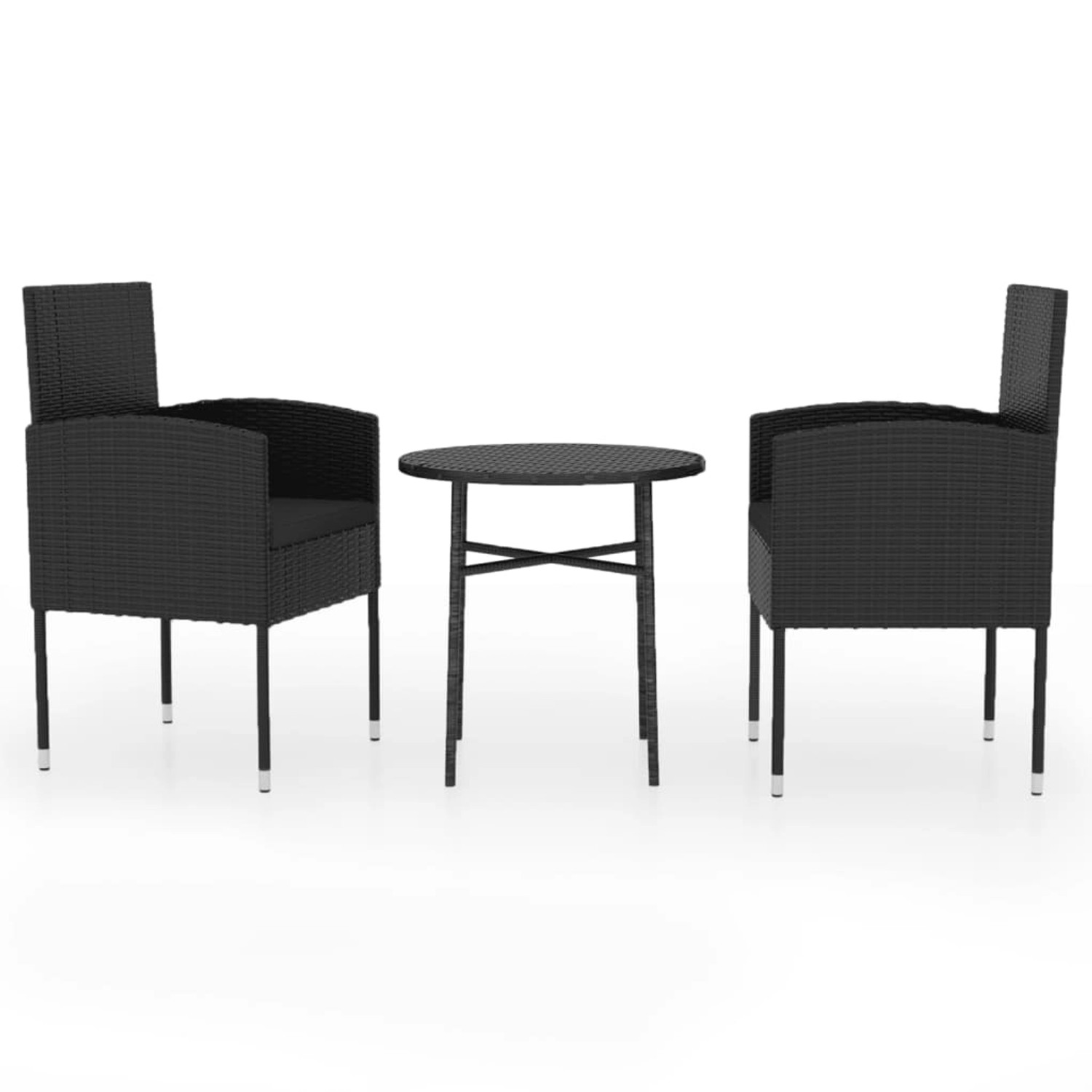 3-tlg. Garten-essgruppe Poly Rattan Schwarz günstig online kaufen