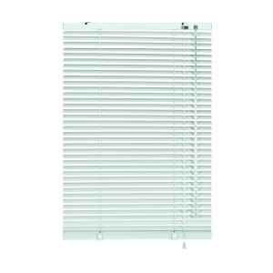 Weiße Gardinia Aluminium Jalousie, 90x130 cm, für Fenster, geschlossen.