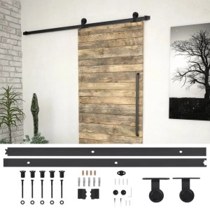 vidaXL Schiebetürbeschlag-Set SKIEN, 200 cm, Stahl Schwarz, für Schiebetüren. Inkl. Zubehör.