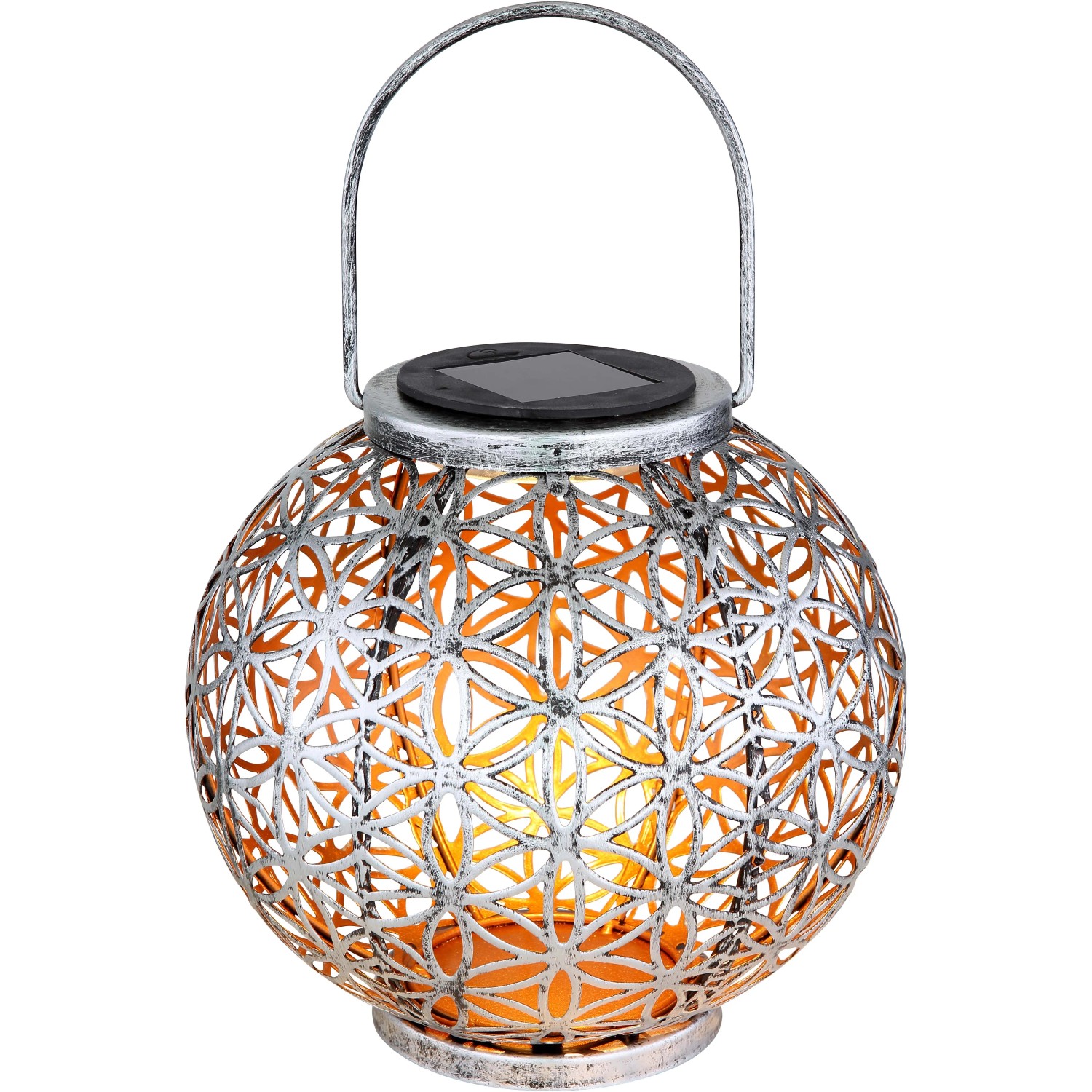 Globo LED Solaraußenleuchte Kugel, silber antik mit Lebensblume, zum Hängen oder Stellen.