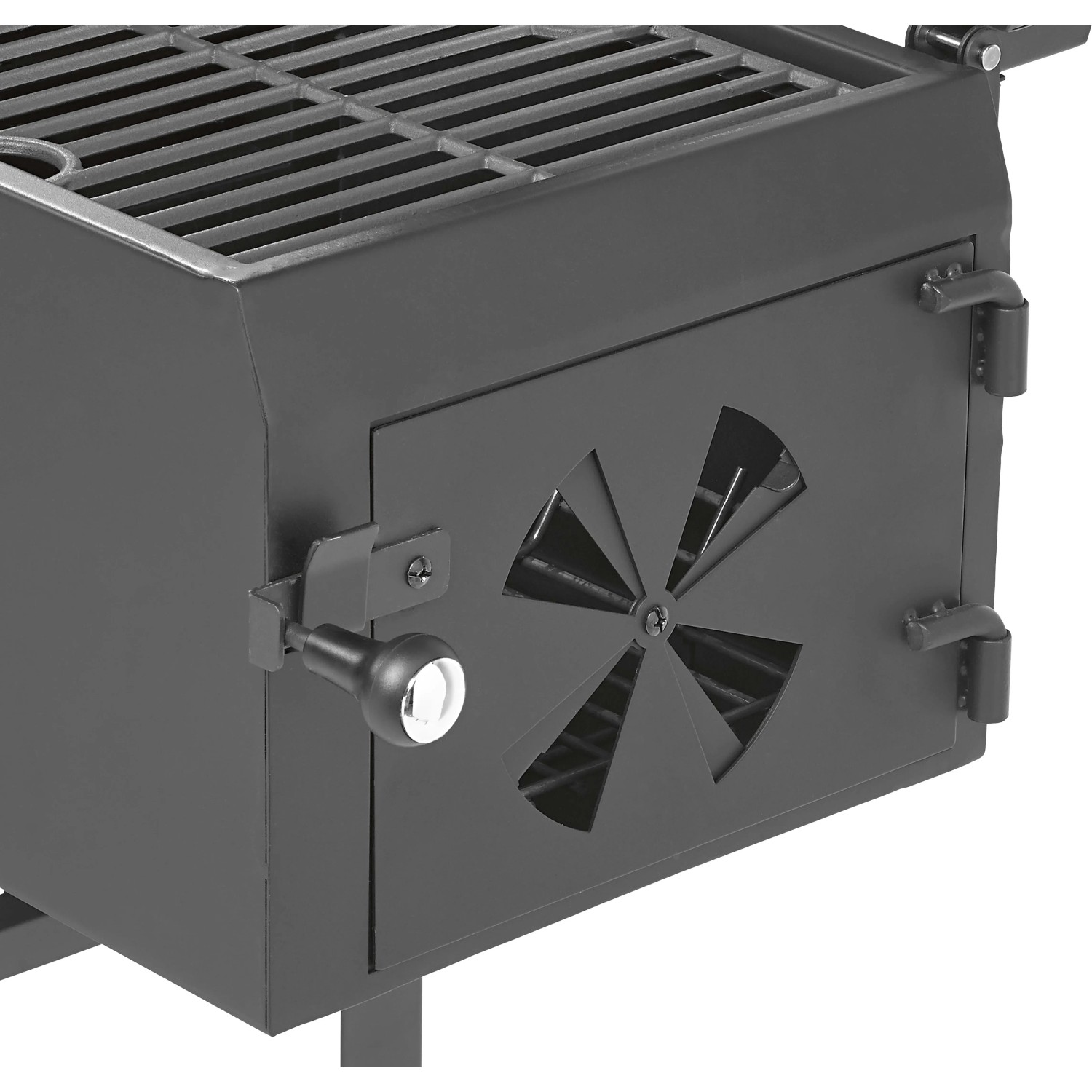 Detailansicht des Jamestown Kombigrill Drake: Tür zur Smoker-Kammer mit Lüftung.