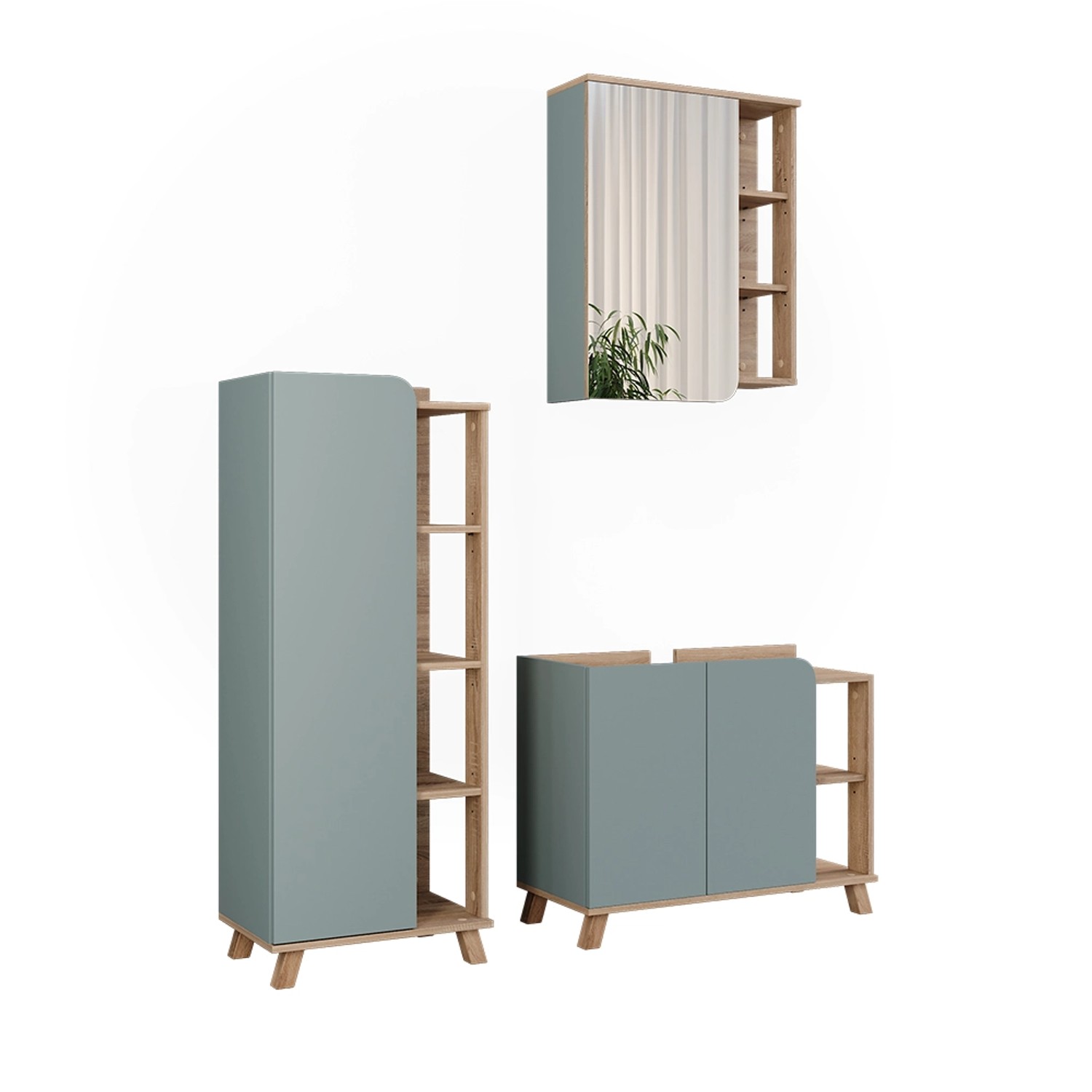 Vicco Badmöbel-Set Karen Sonoma/Blau 3 Teile Opt 4 günstig online kaufen