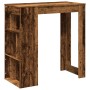 Bartisch in Altholz-Optik aus Holzwerkstoff mit integriertem Regal und 6 Fächern. Ideal als Stehtisch.